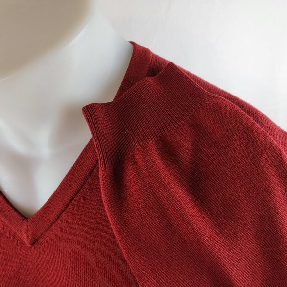 Brooks Brothers 346 Sweater Mens Large Red V Neck Pullover Merino Wool Stretch - Picture 5 of 7